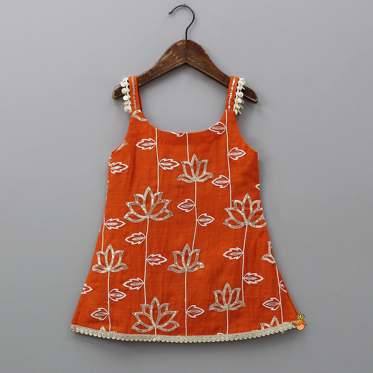 Beautiful Lotus-Embroidered Strappy Kurti With Sharara