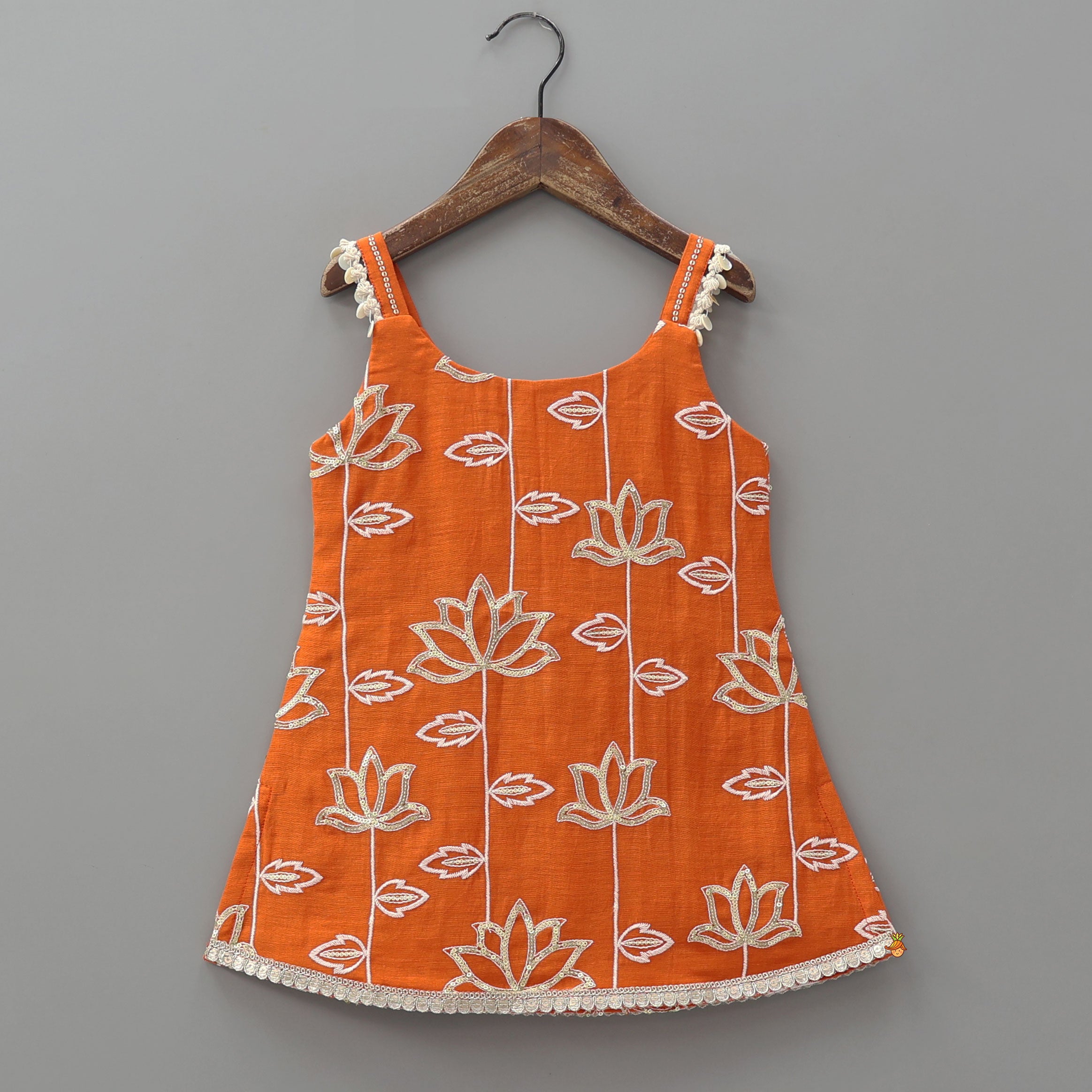 Beautiful Lotus-Embroidered Strappy Kurti With Sharara