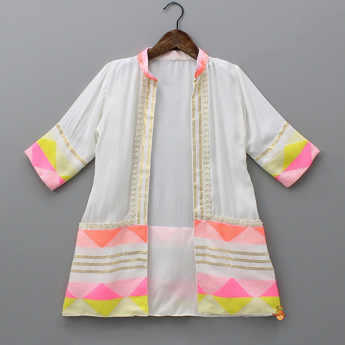 Round Neck Kurti With Jacket And Pleated Palazzo Pant