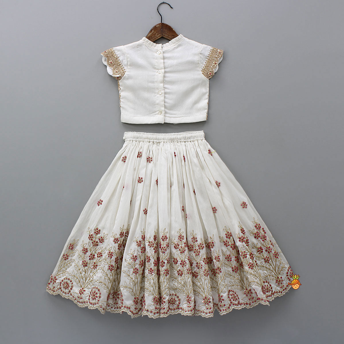 Pleated Neckline Heavily Embroidered Top With Lehenga