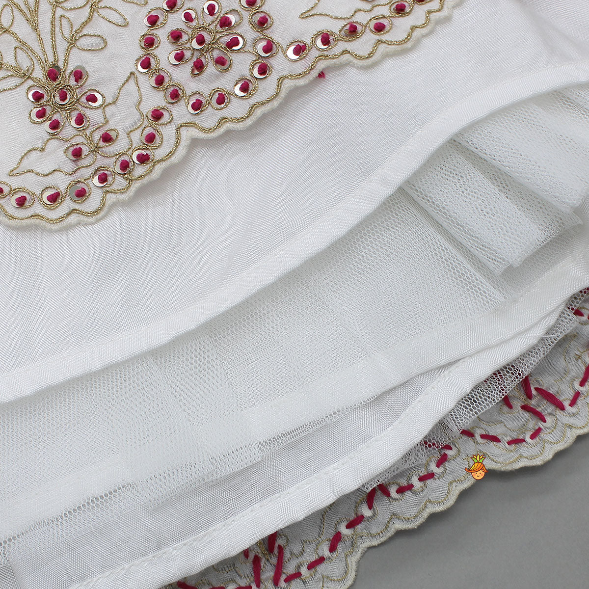 Pleated Neckline Heavily Embroidered Top With Lehenga