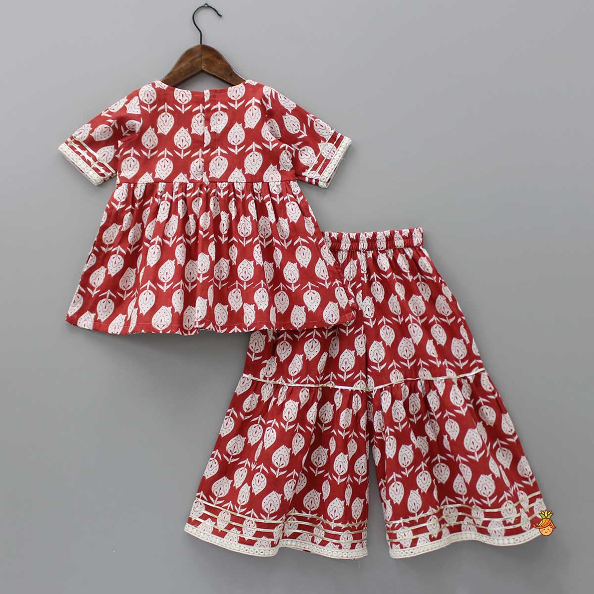 Gota Lace Detail-Printed Kurti And Sharara