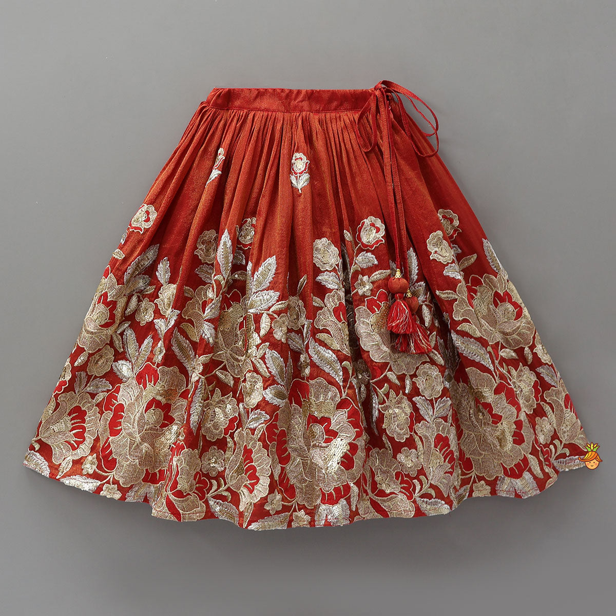 Intricately Flower-Embroidered Shimmery Top And Lehenga