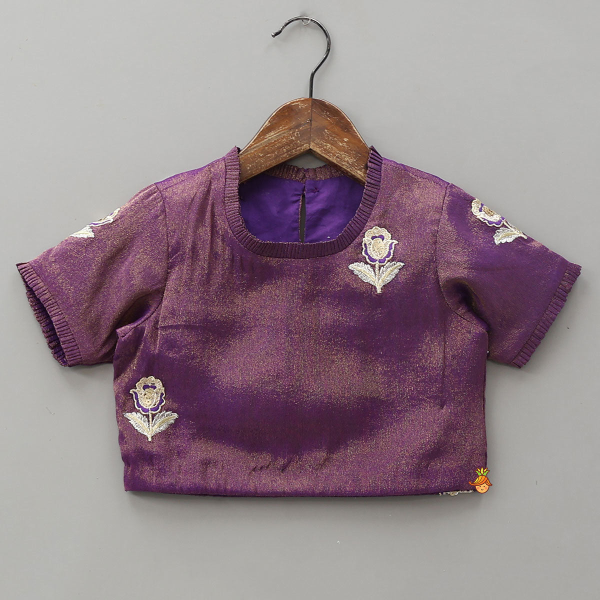 Intricately Floral-Embroidered Shimmery Top And Lehenga