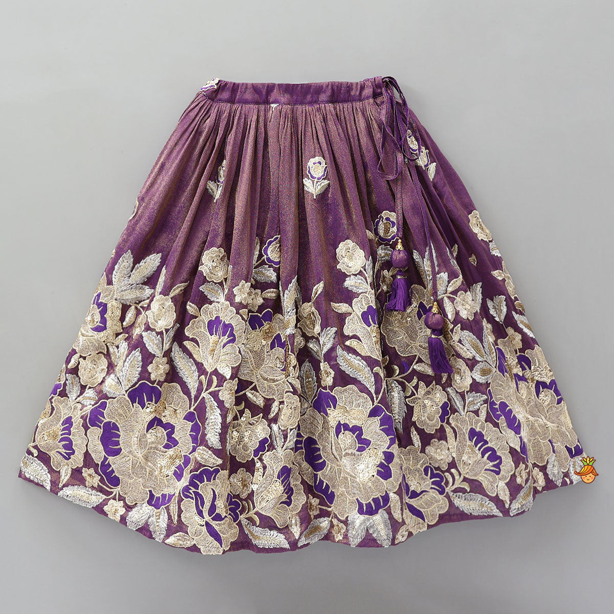 Intricately Floral-Embroidered Shimmery Top And Lehenga