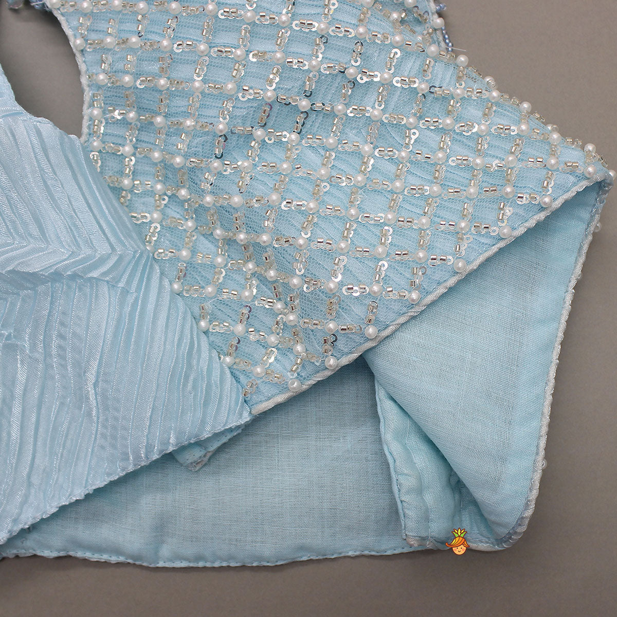 Checks Embroidered Top And Lehenga With Detachable Balloon Sleeves