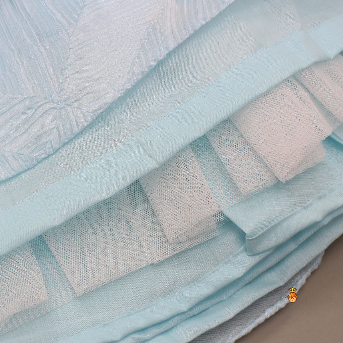 Checks Embroidered Top And Lehenga With Detachable Balloon Sleeves