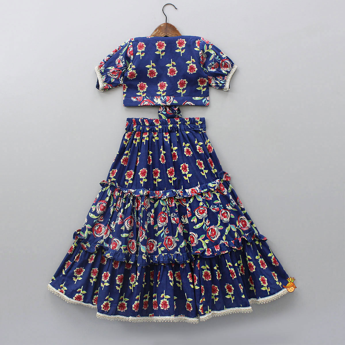 Front-Open Floral Printed Top And Lehenga With Matching Dupatta