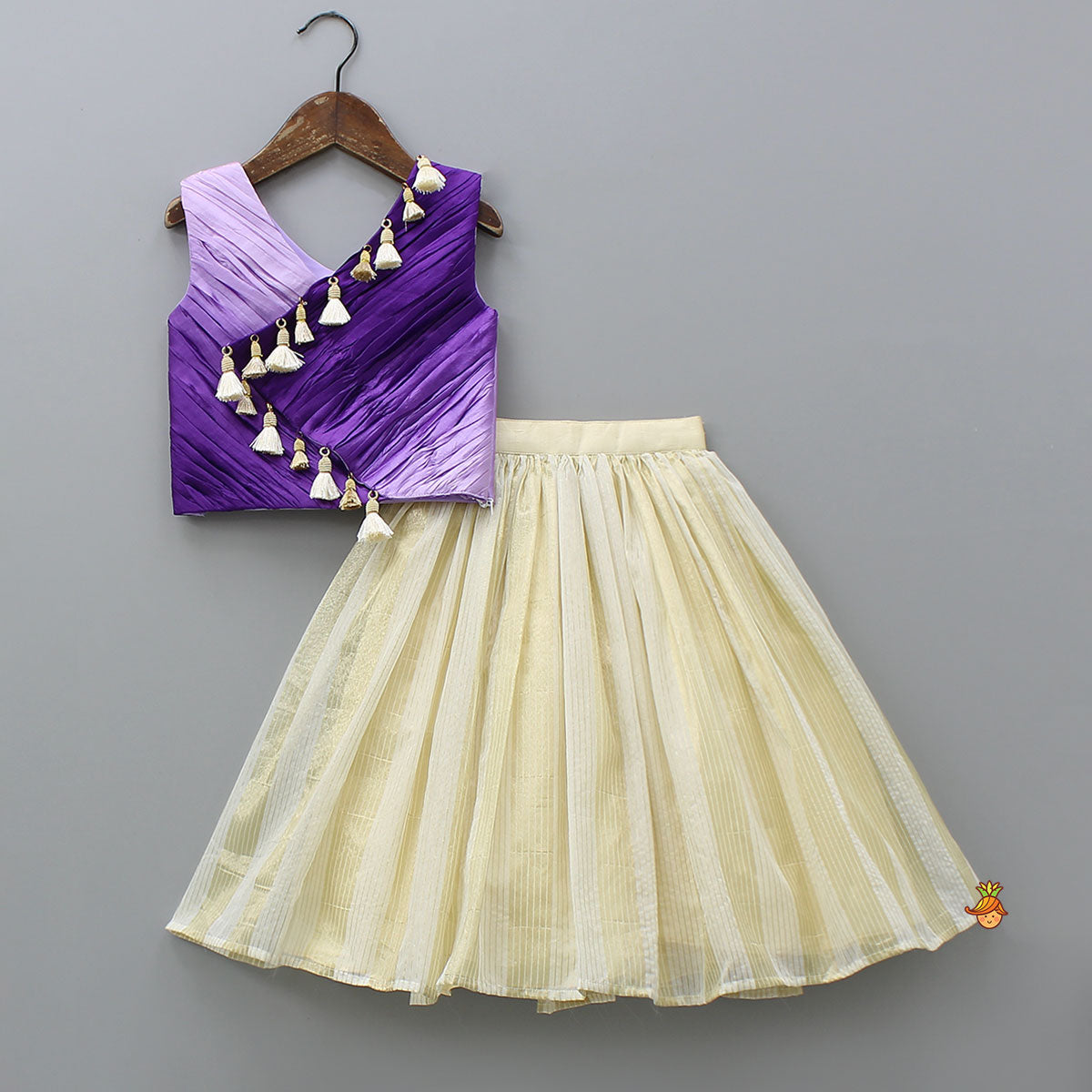 Elegant Fringe Embellished Top And Lehenga