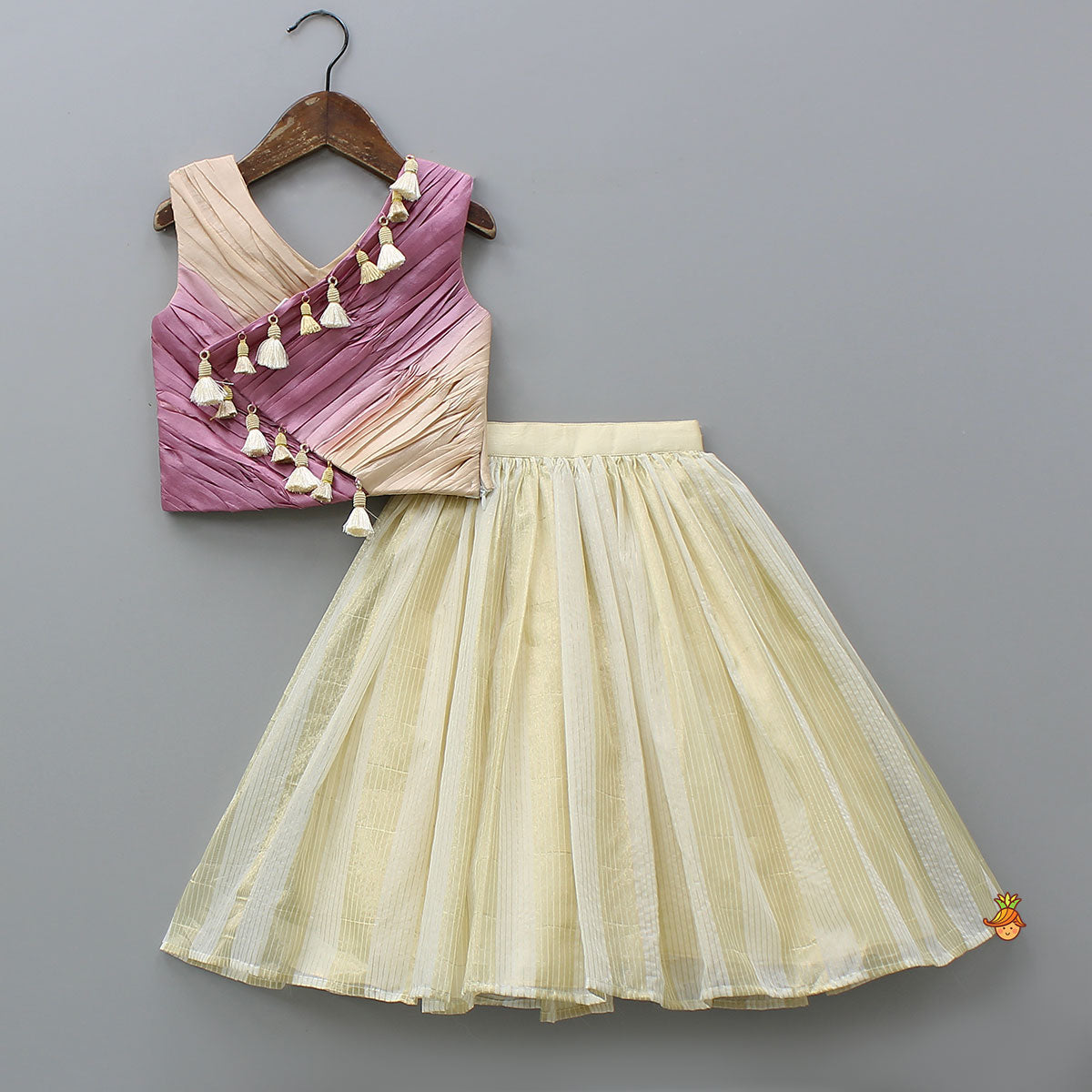 Fringe Embellished Dual-Tone Top And Lehenga