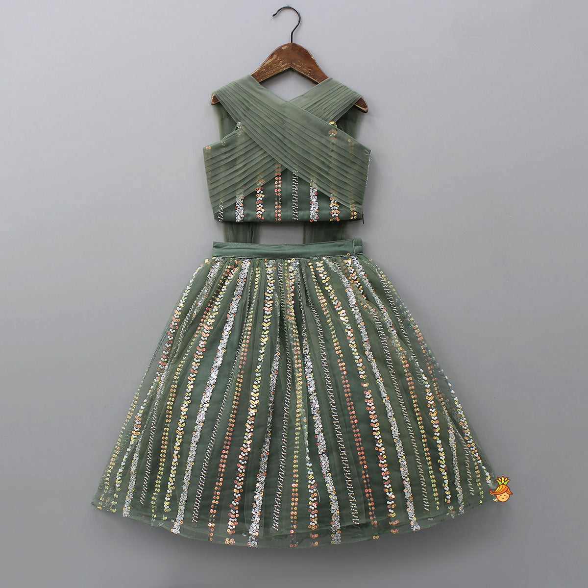 Gorgeous Pleated-Yoke Top And Embroidered Lehenga