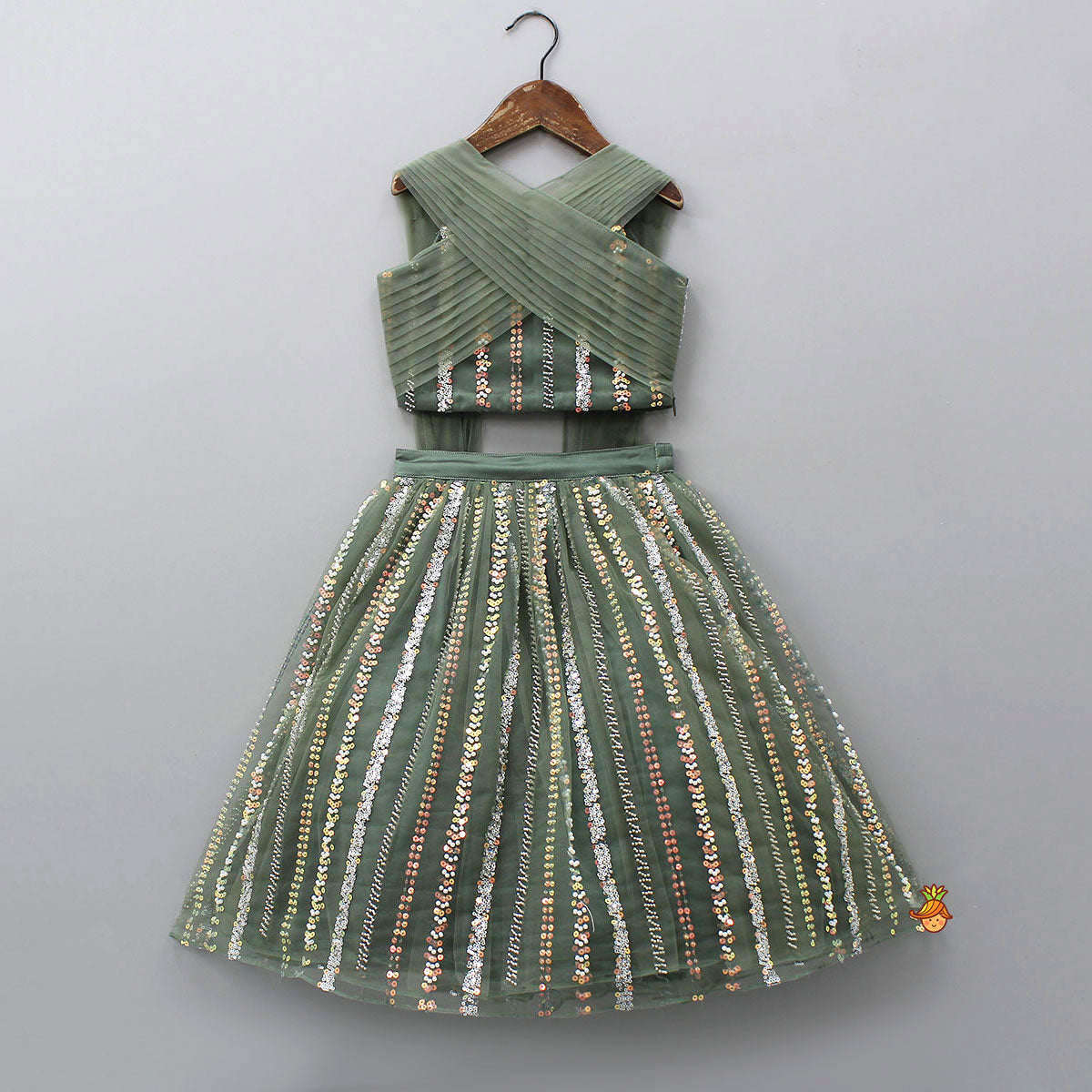 Gorgeous Pleated-Yoke Top And Embroidered Lehenga