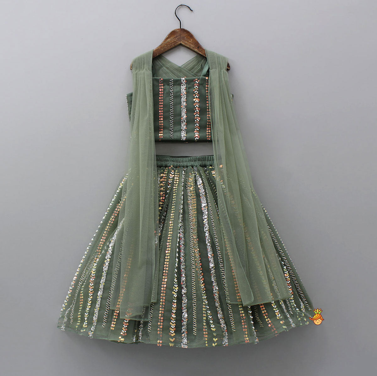 Gorgeous Pleated-Yoke Top And Embroidered Lehenga