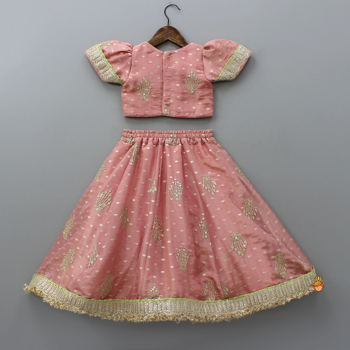 Stunning Booti Work Top With Lehenga And Contrasting Net Dupatta