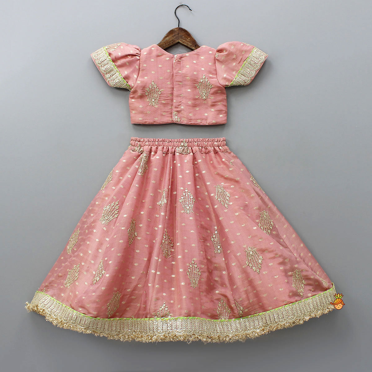 Stunning Booti Work Top With Lehenga And Contrasting Net Dupatta