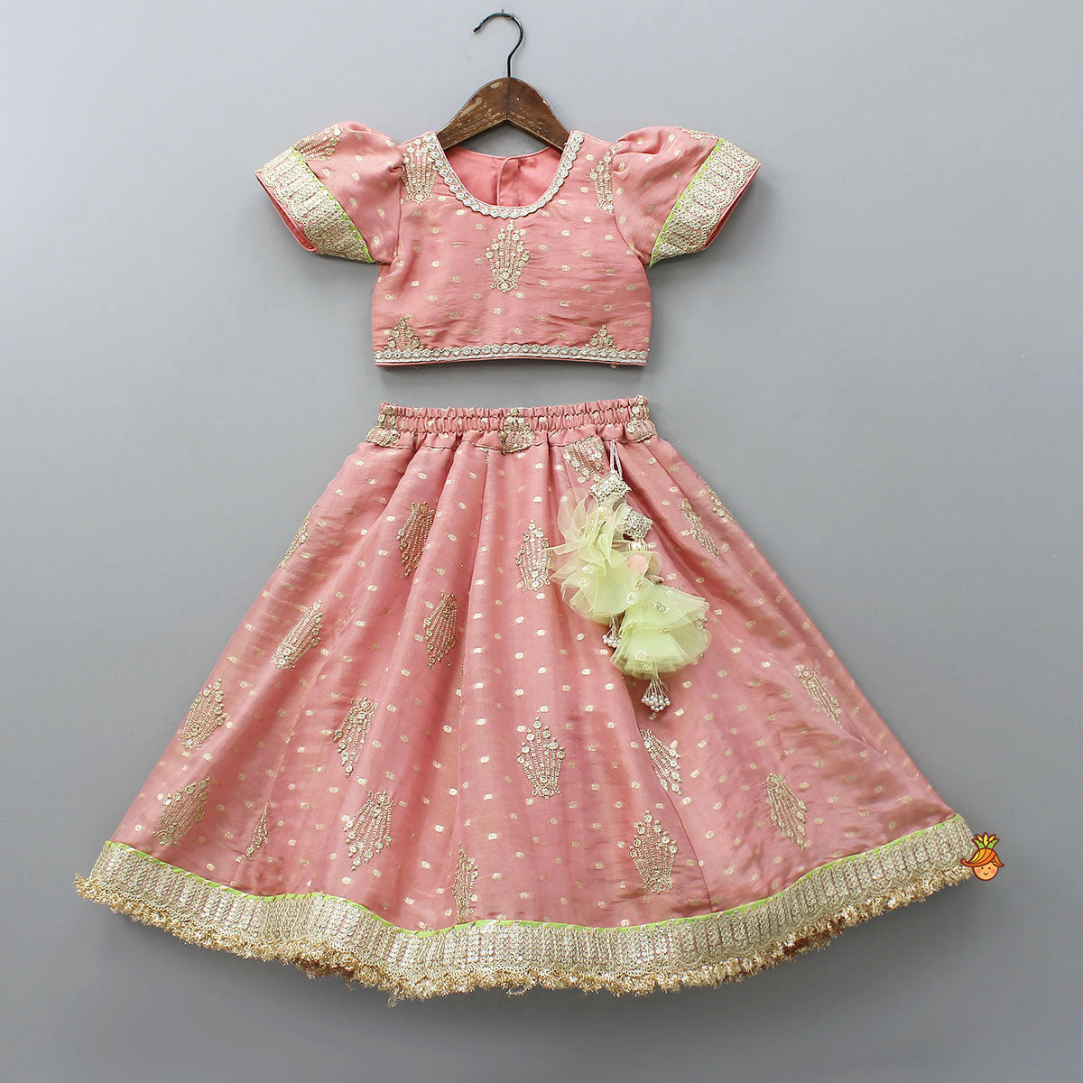 Stunning Booti Work Top With Lehenga And Contrasting Net Dupatta