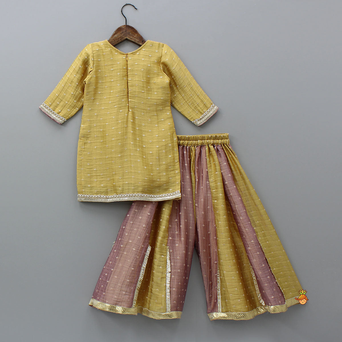 Beautiful V Neck Kurti With Colour Block Palazzo And Dupatta