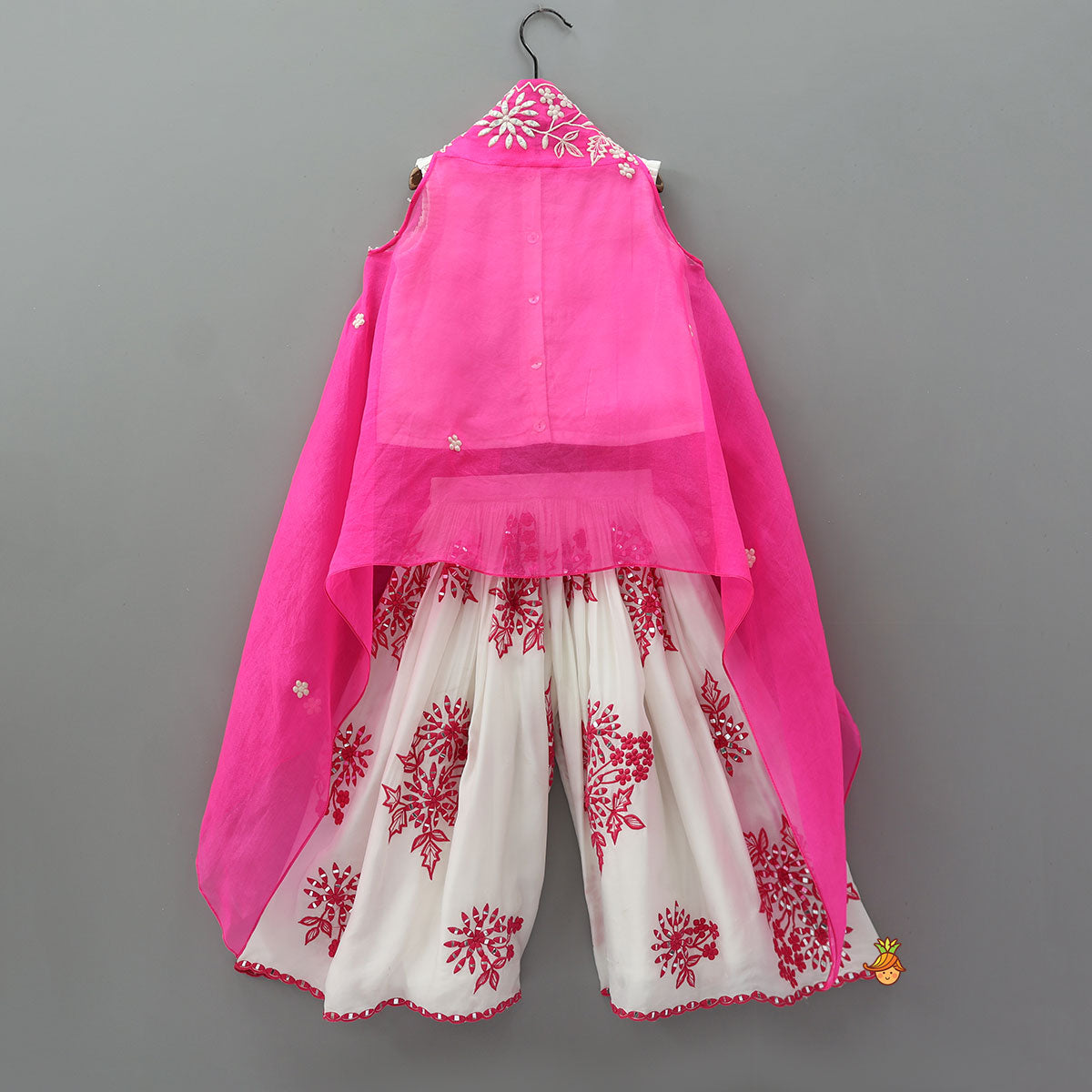 Pleated-Neckline Cape Top And Mirror-Work Palazzo