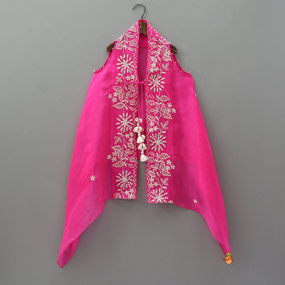 Pleated-Neckline Cape Top And Mirror-Work Palazzo