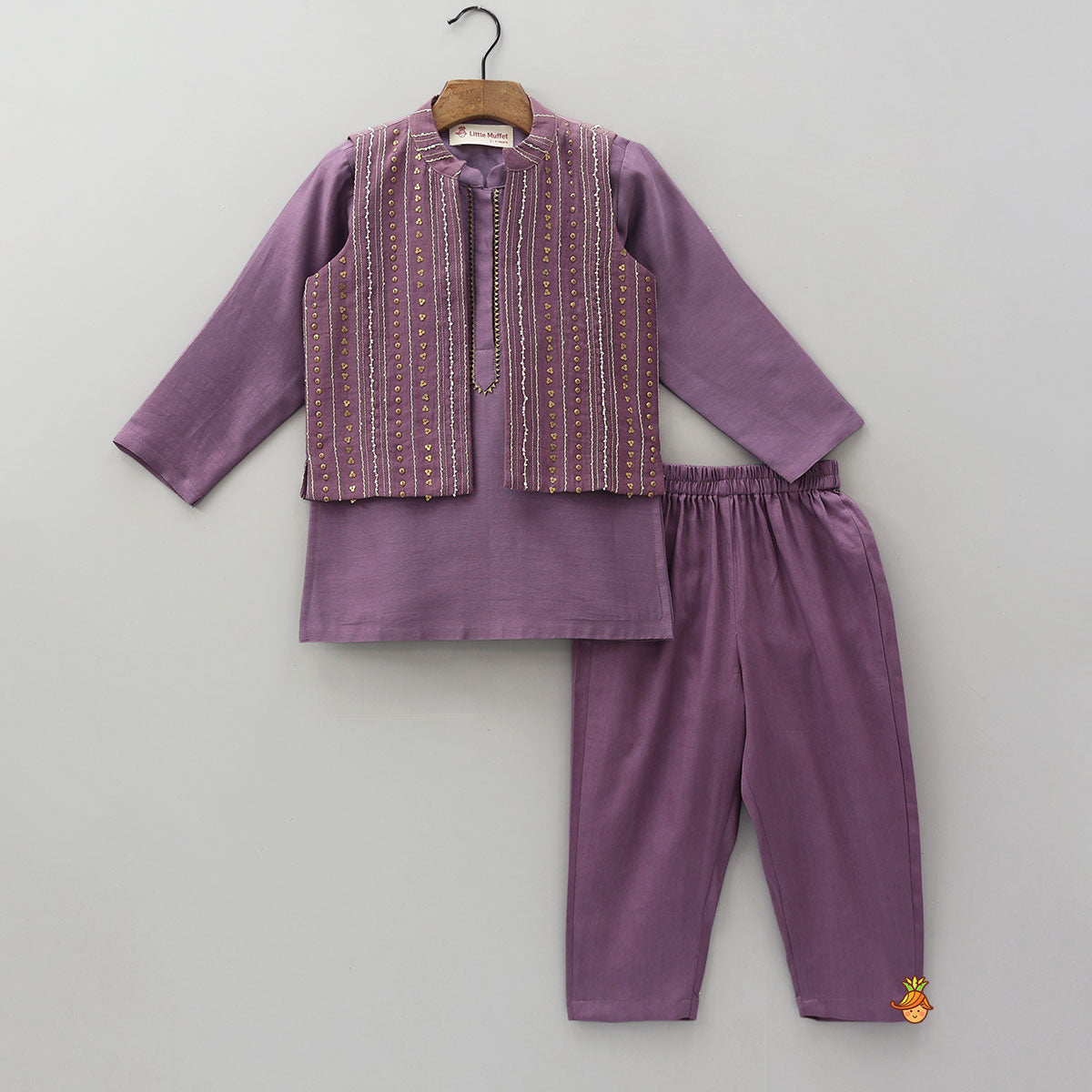 Elegant Kurta With Hand-Sequins Embroidered Jacket And Pyjama