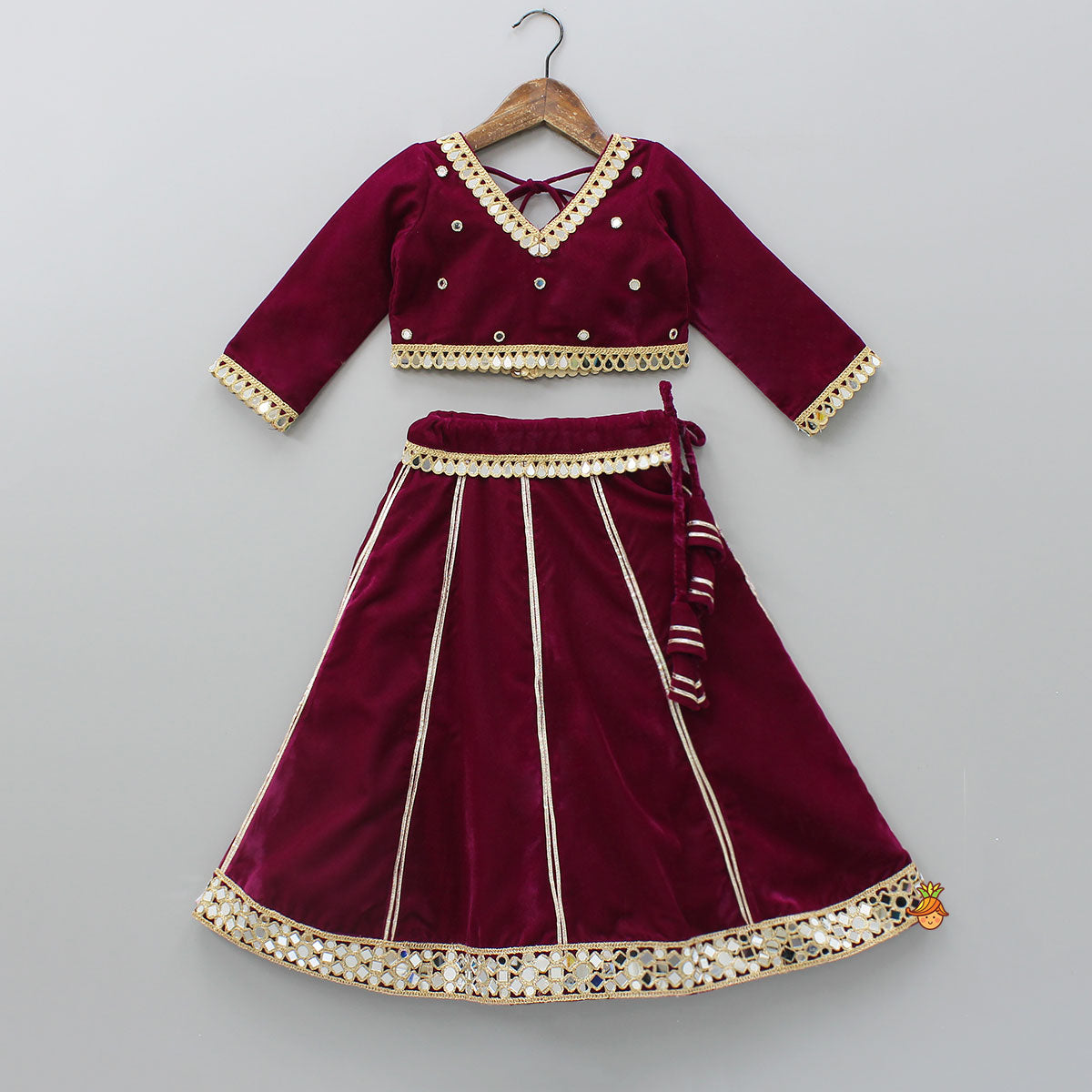 Velvet Mirror Work Top With Lehenga