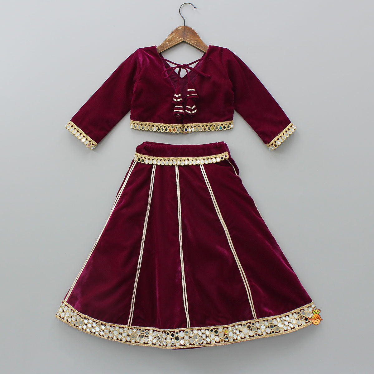 Velvet Mirror Work Top With Lehenga