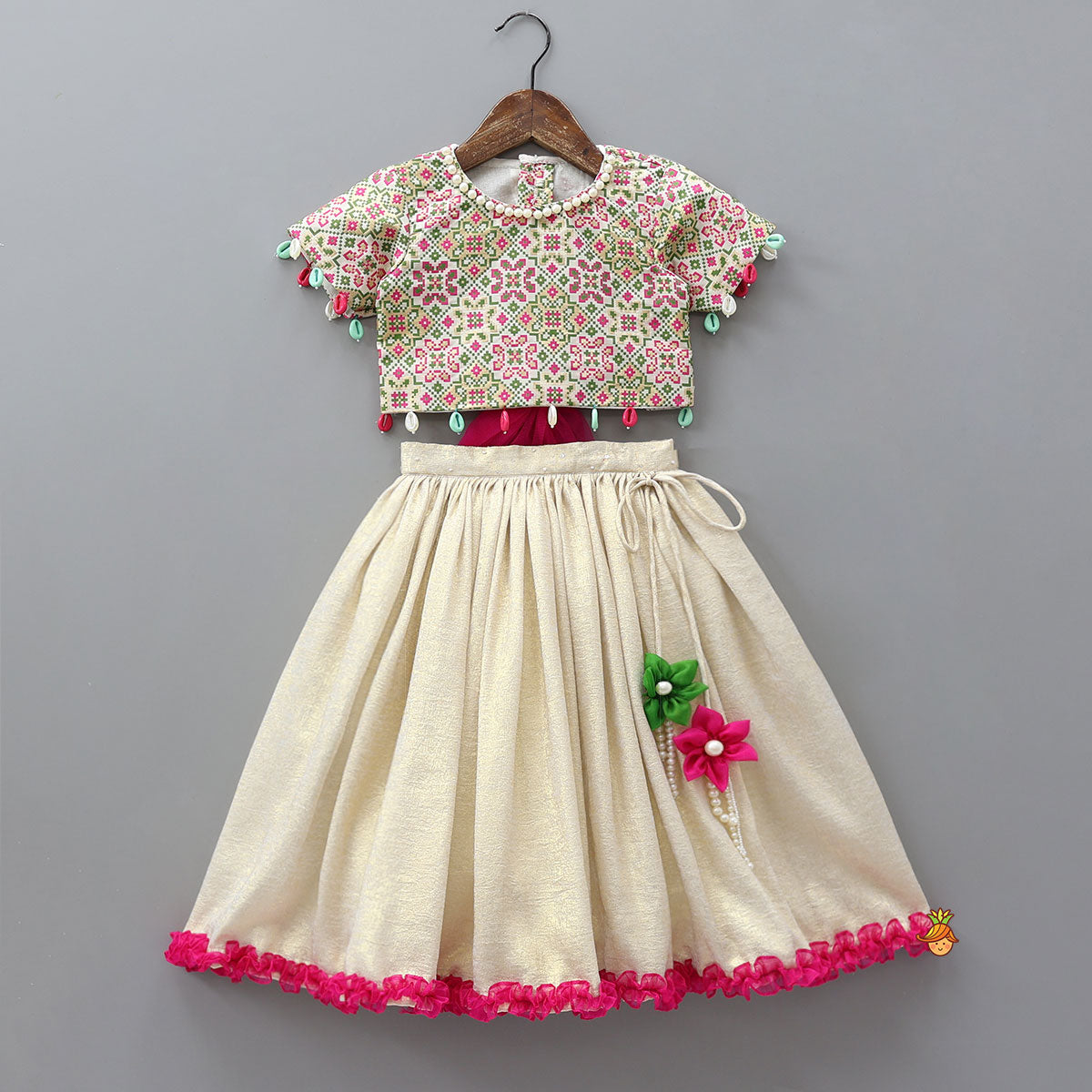 Back Knot Detail Top And Shimmery Lehenga