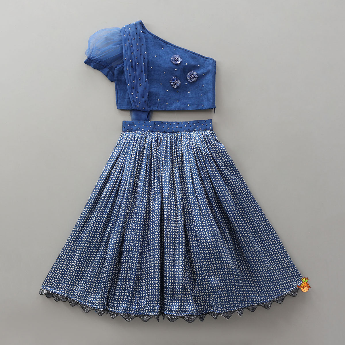 One Shoulder Drape Top With Lehenga