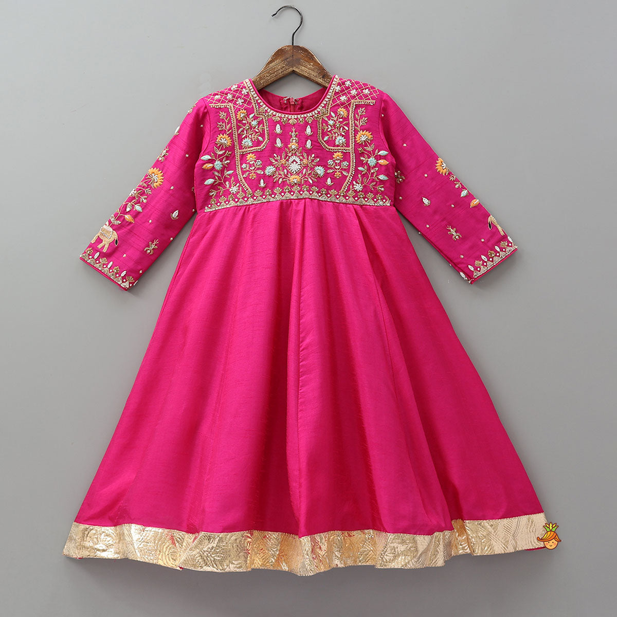 Thread Floral Embroidered Anarkali With Contrasting Dupatta