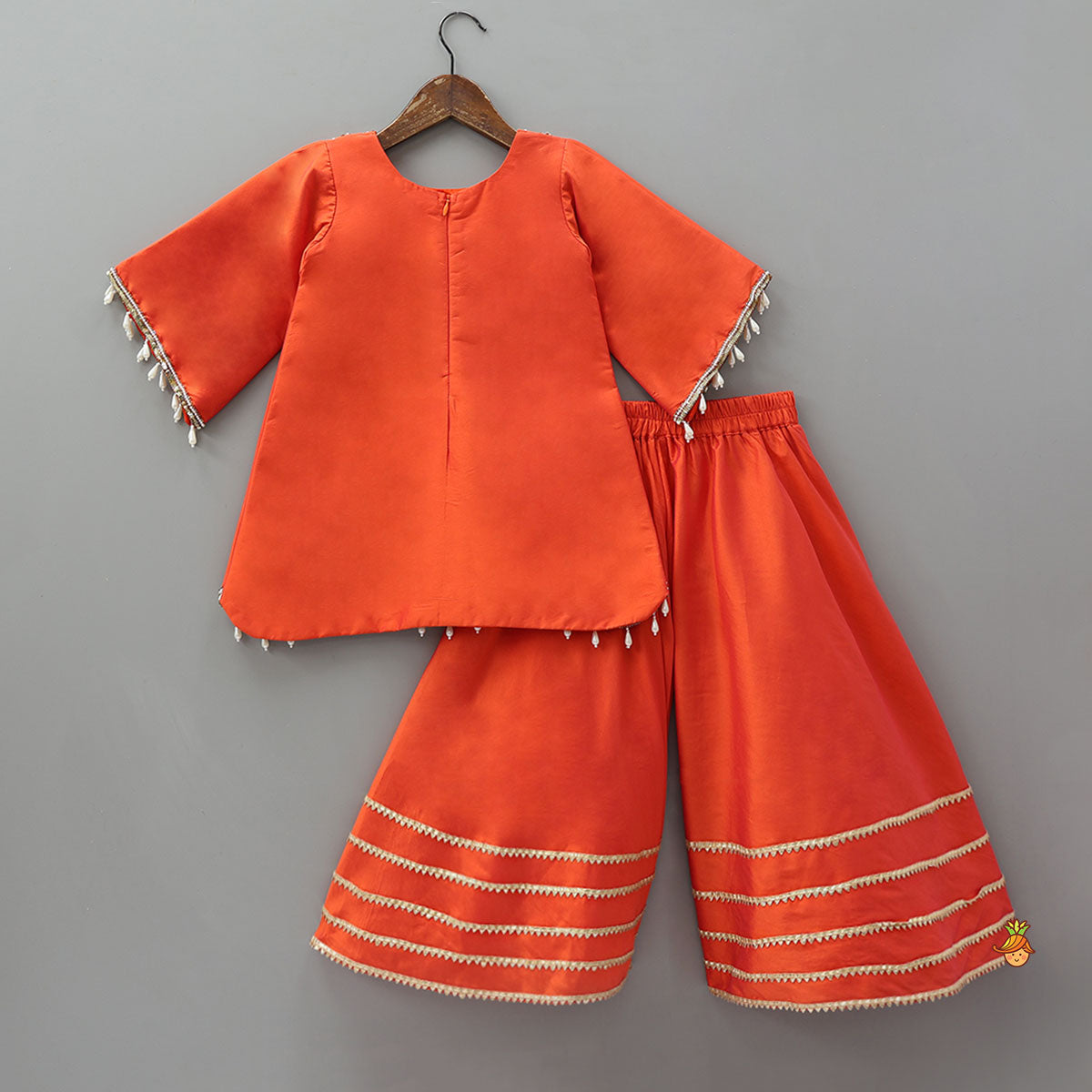 Scalloped Hem Kurti And Palazzo With Matching Dupatta