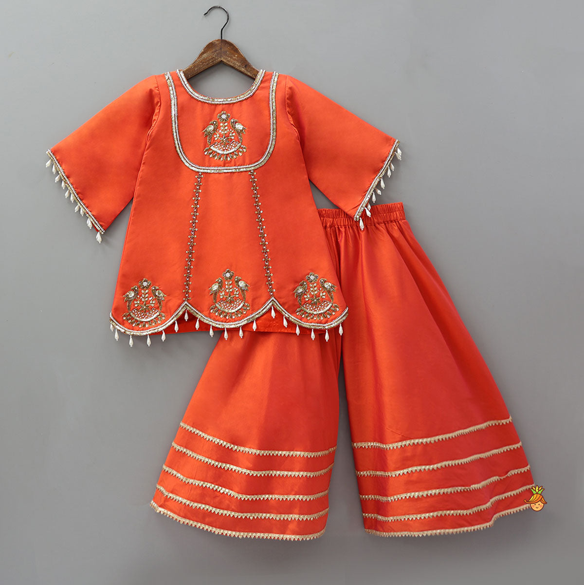 Scalloped Hem Kurti And Palazzo With Matching Dupatta