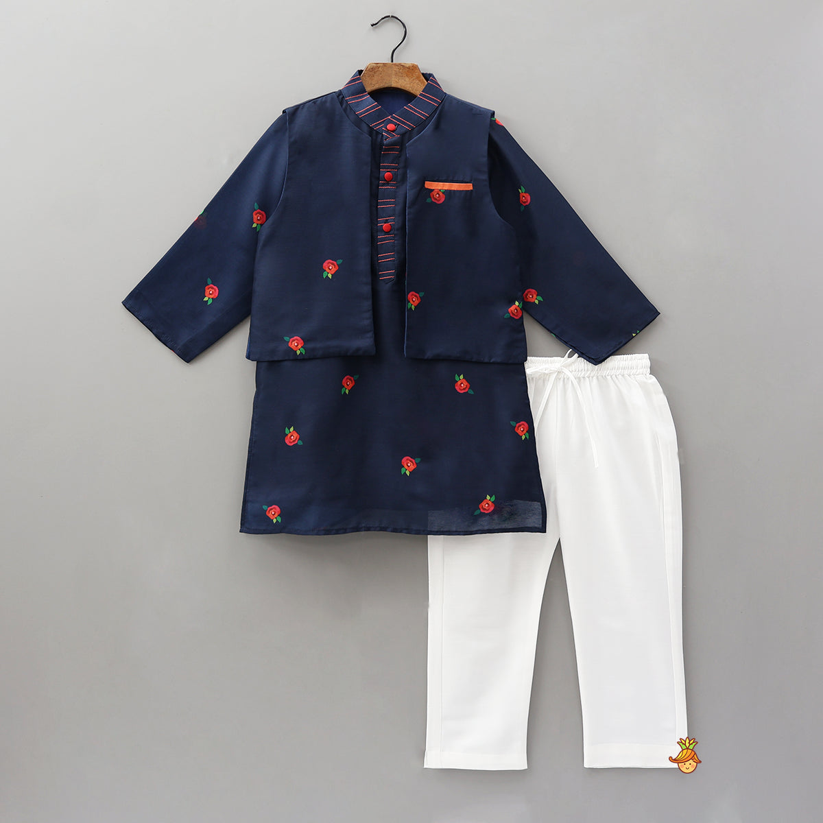 Tiny Floral Printed Kurta With Jacket And Pyjama