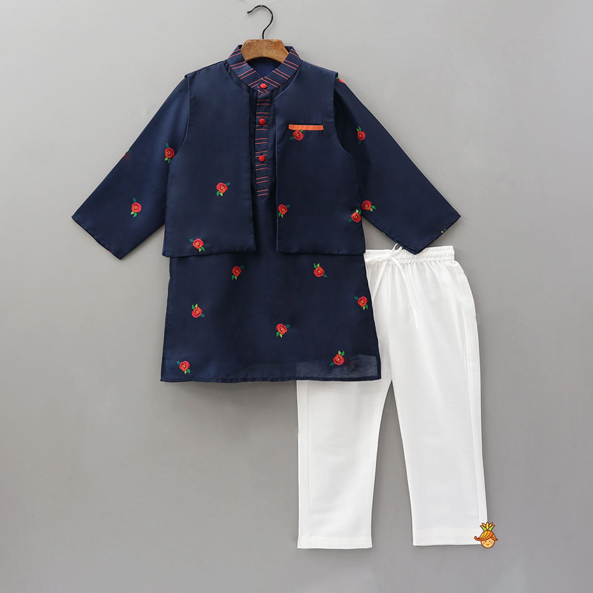 Tiny Floral Printed Kurta With Jacket And Pyjama