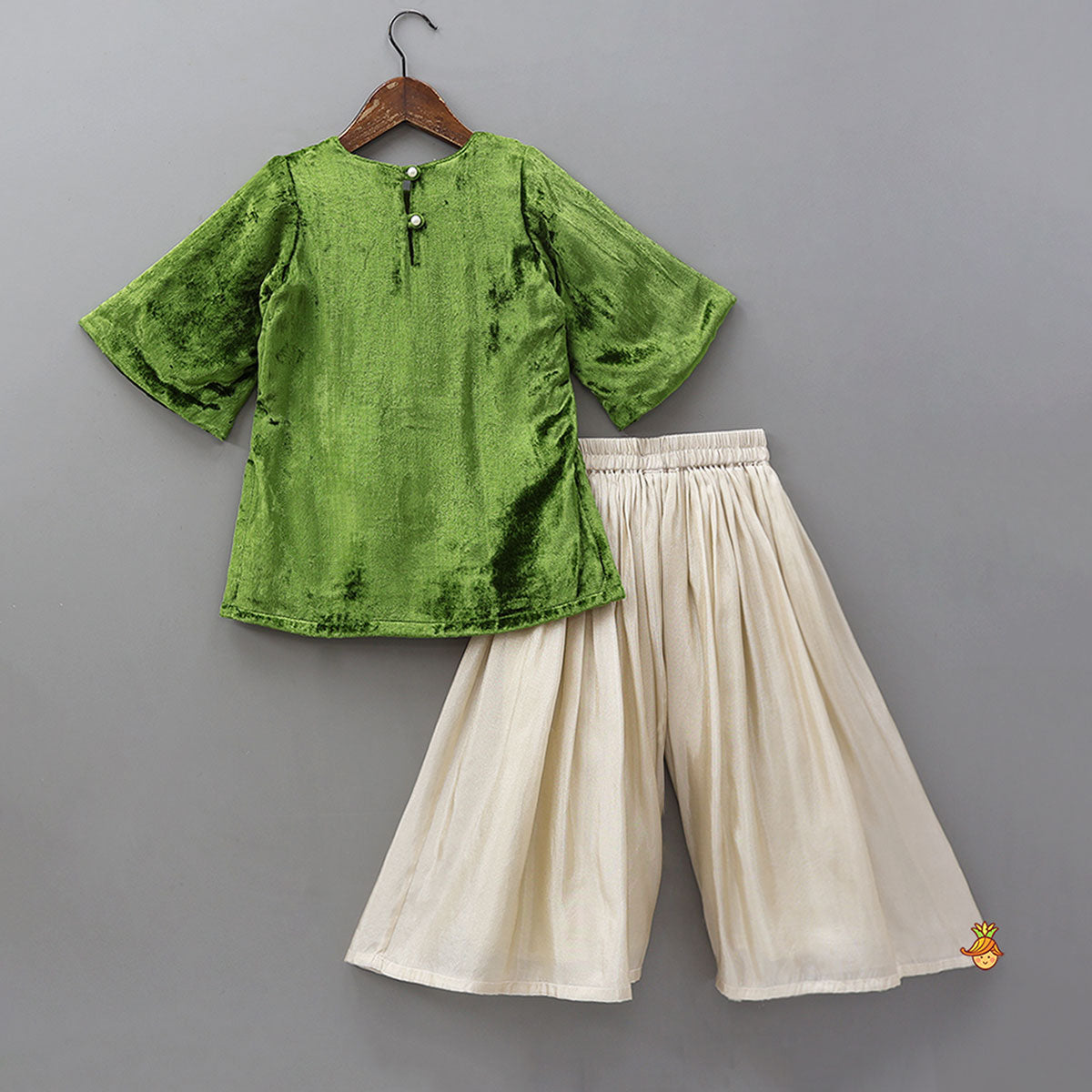 Exquisite Velvet Hand Embroidered Kurti With Shimmery Palazzo And Dupatta