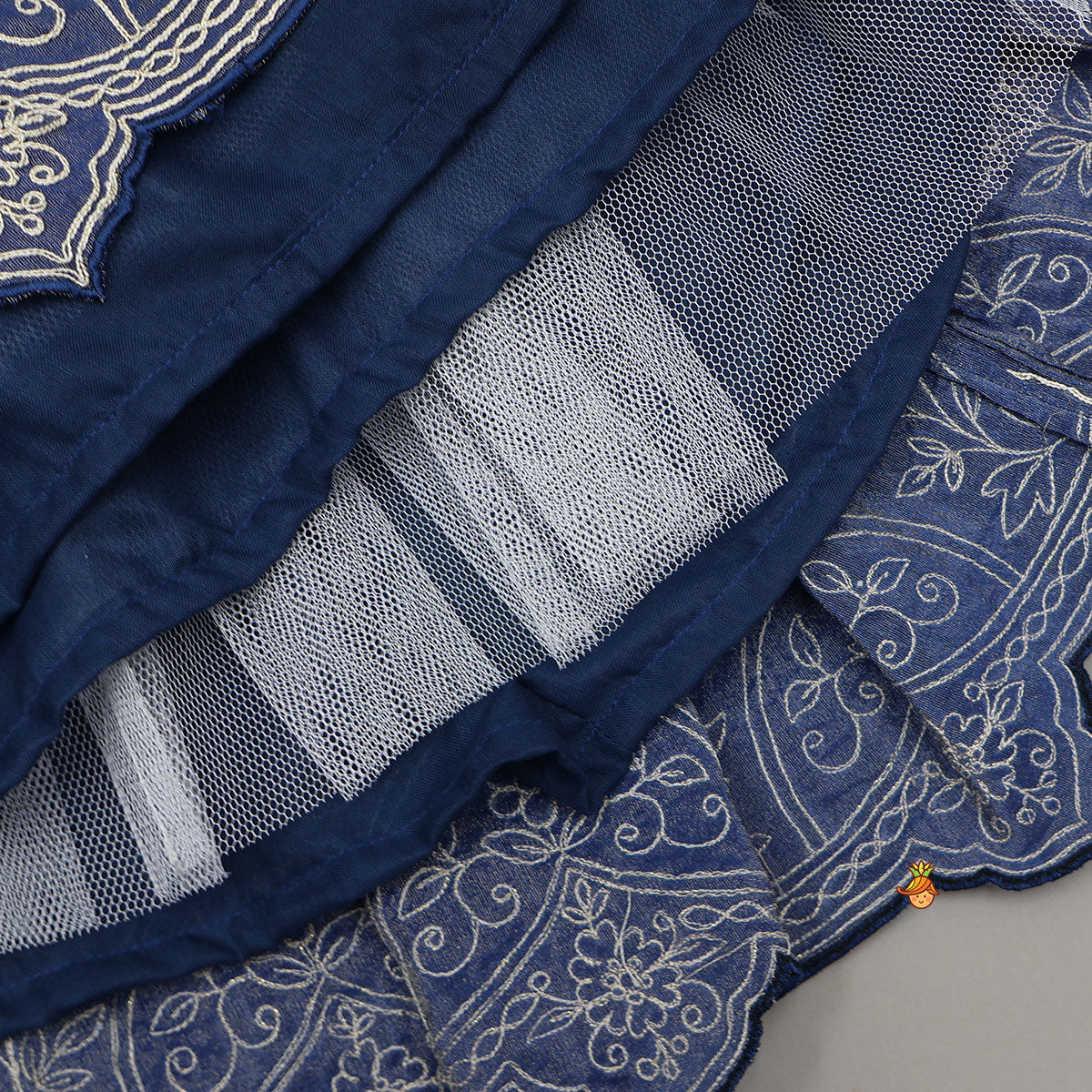 Shimmery Pleated Top And Lehenga With Matching Dupatta