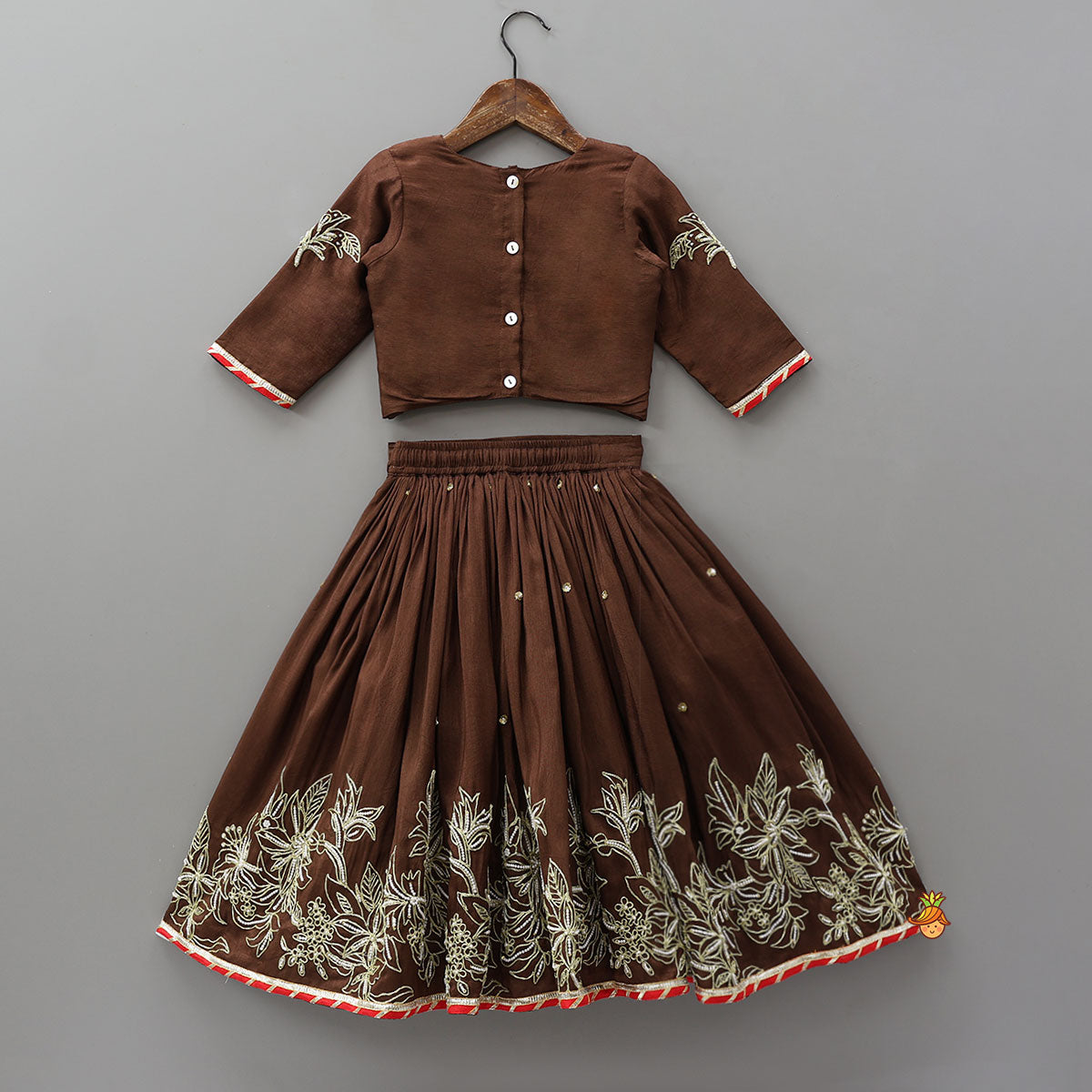 Pleated Top And Lehenga With Contrasting Dupatta