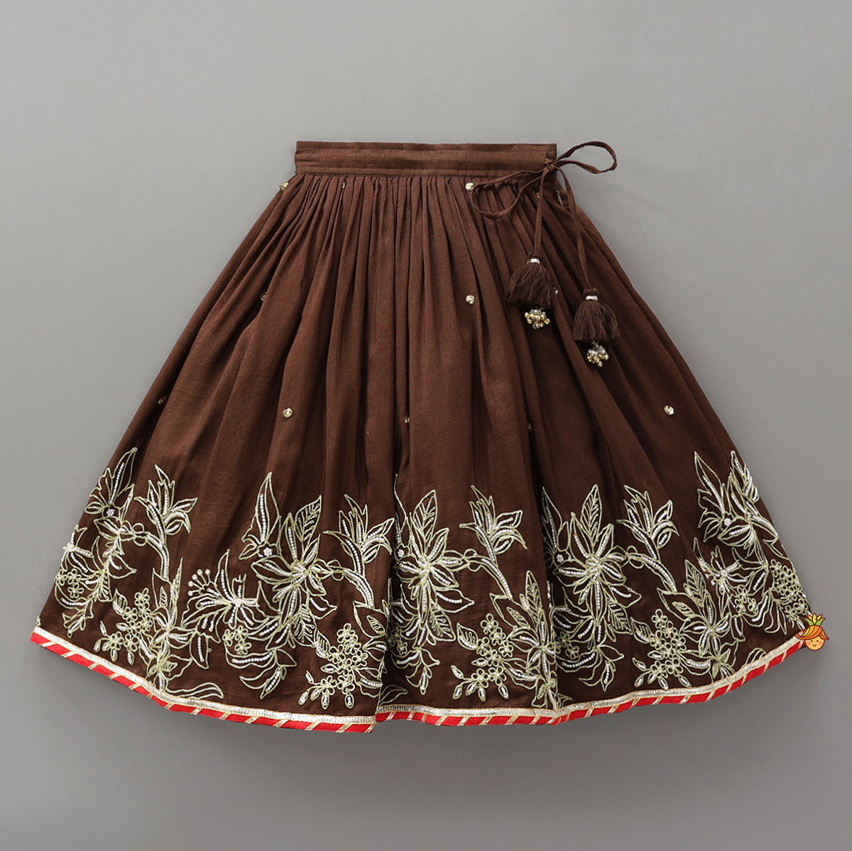 Pleated Top And Lehenga With Contrasting Dupatta