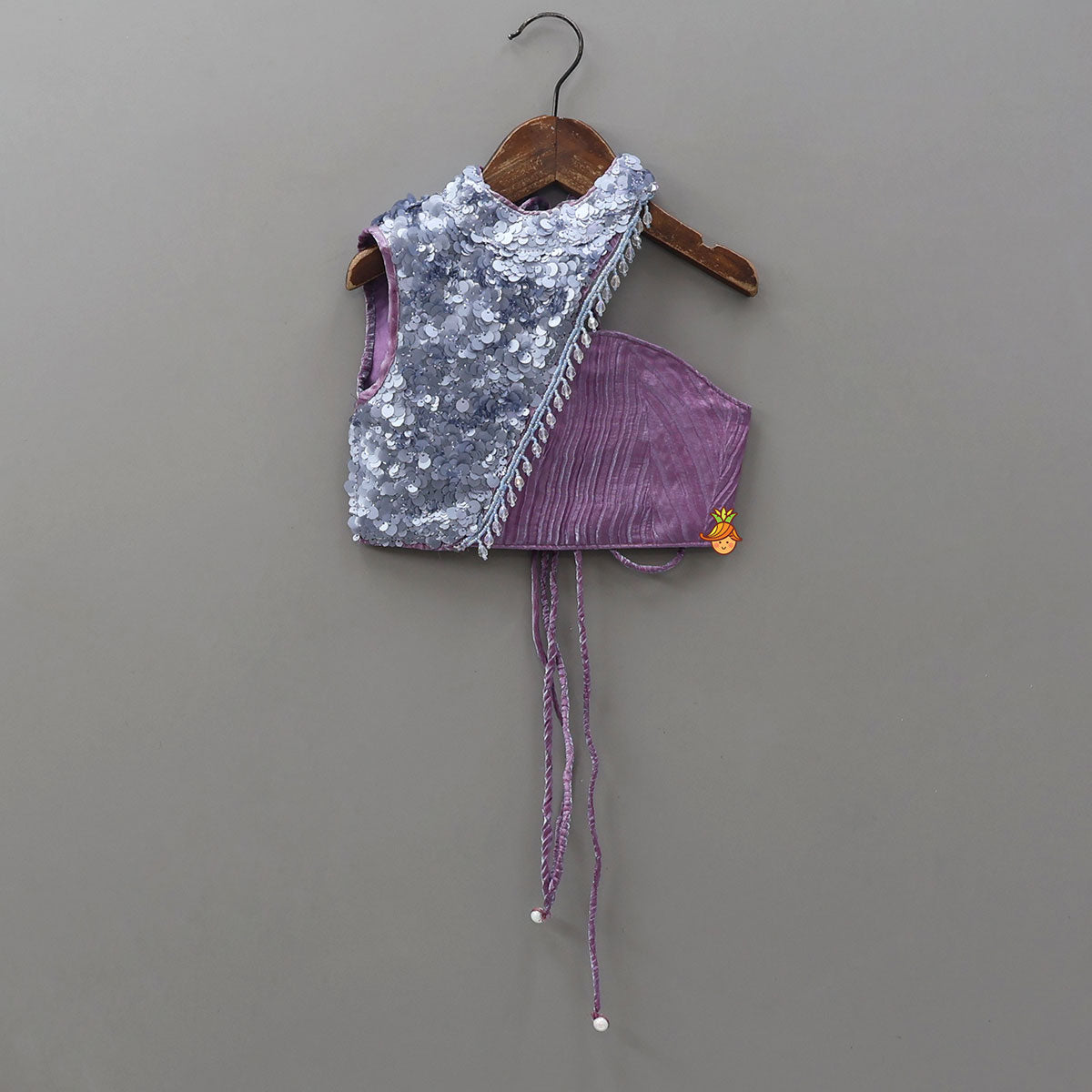 Beautiful Sequin One Shoulder Top With Crushed Layered Sheen Lehenga