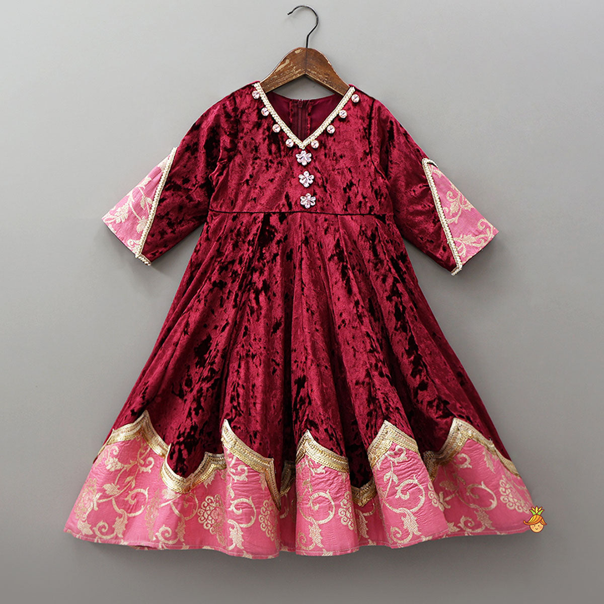 Velvet V-Neck Dual Tone Anarkali