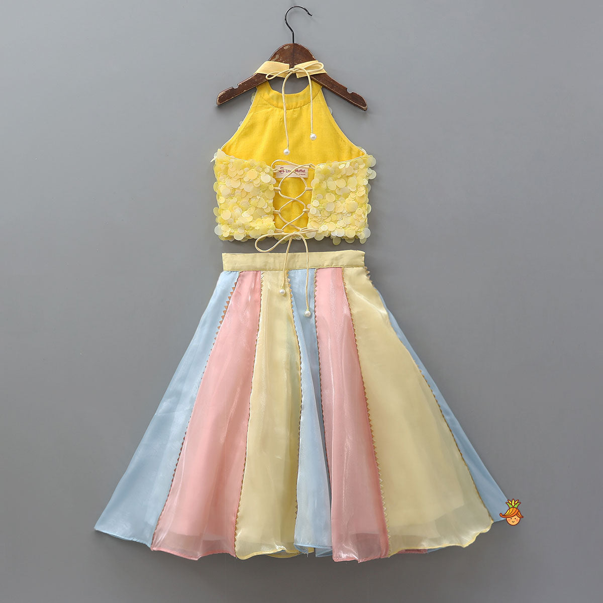 Adorable Sequined Halter Neck Top And Multicolour Shiny Lehenga