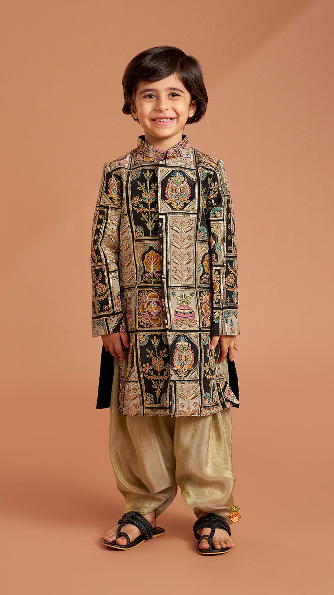 Charming Embroidered Sherwani With Shimmery Pleated Patiala