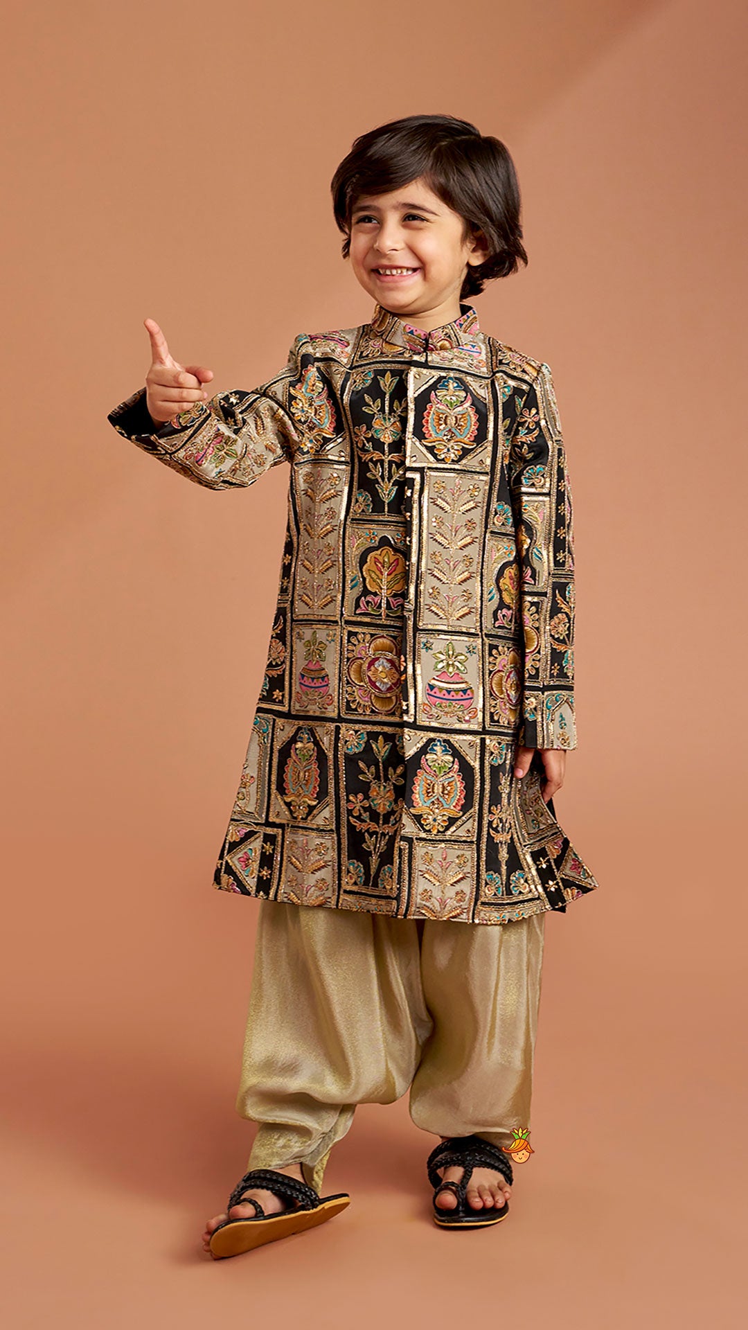 Charming Embroidered Sherwani With Shimmery Pleated Patiala