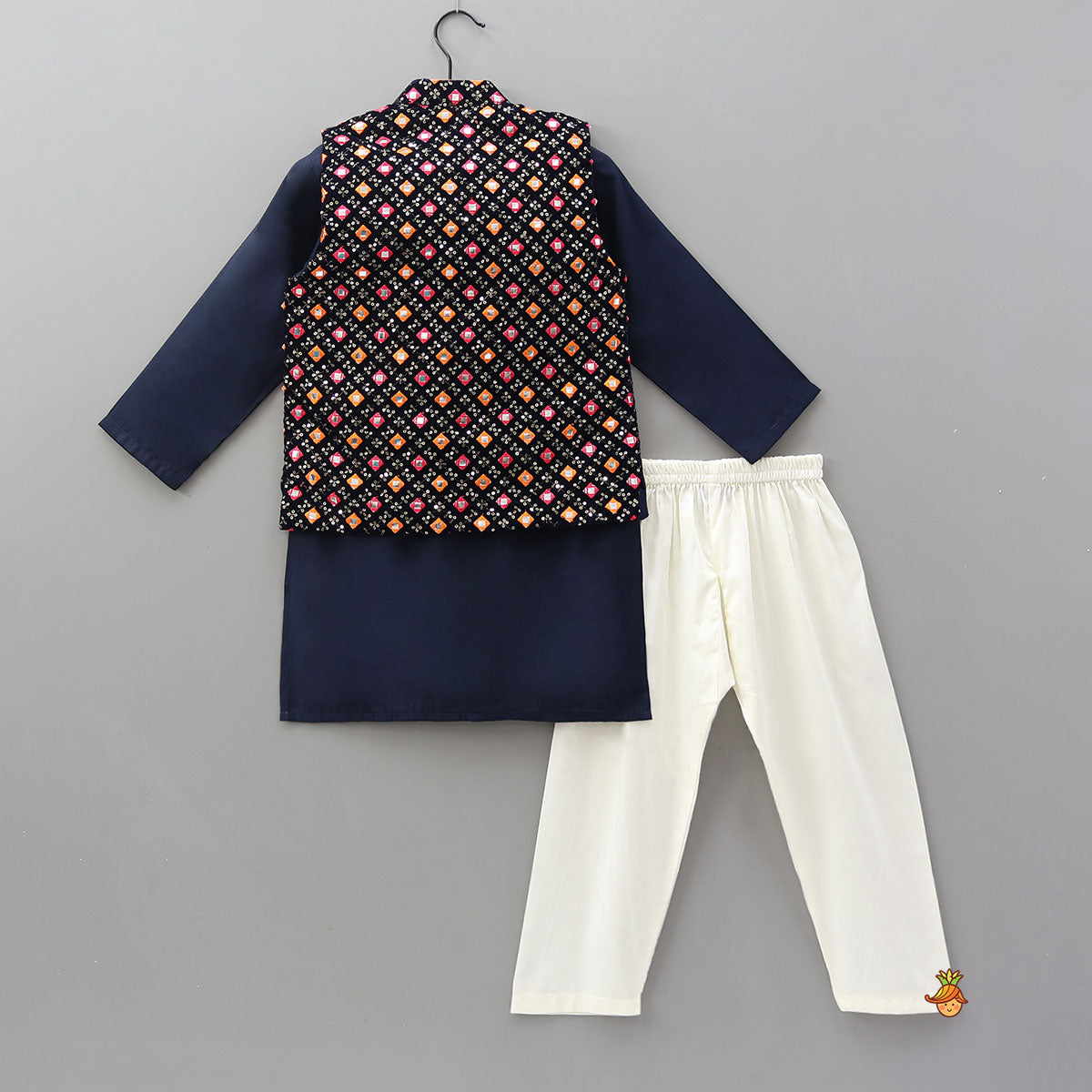 Elegant Kurta With Faux Mirror Work Jacket And Pyjama