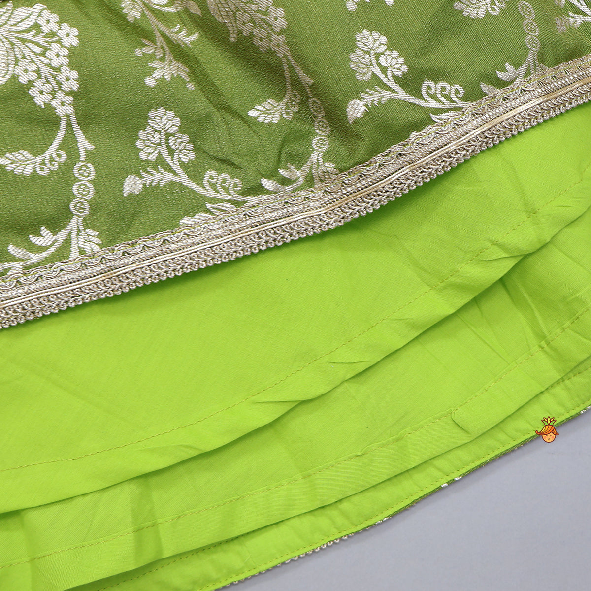 Contrast Yoke Top With Lehenga And Net Dupatta