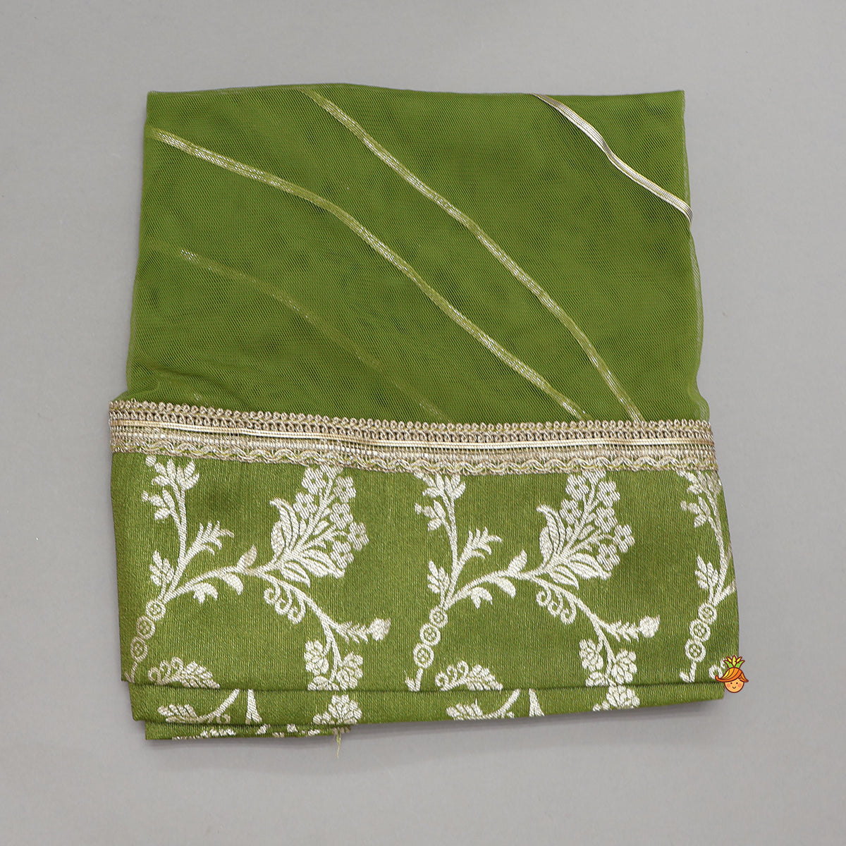 Contrast Yoke Top With Lehenga And Net Dupatta