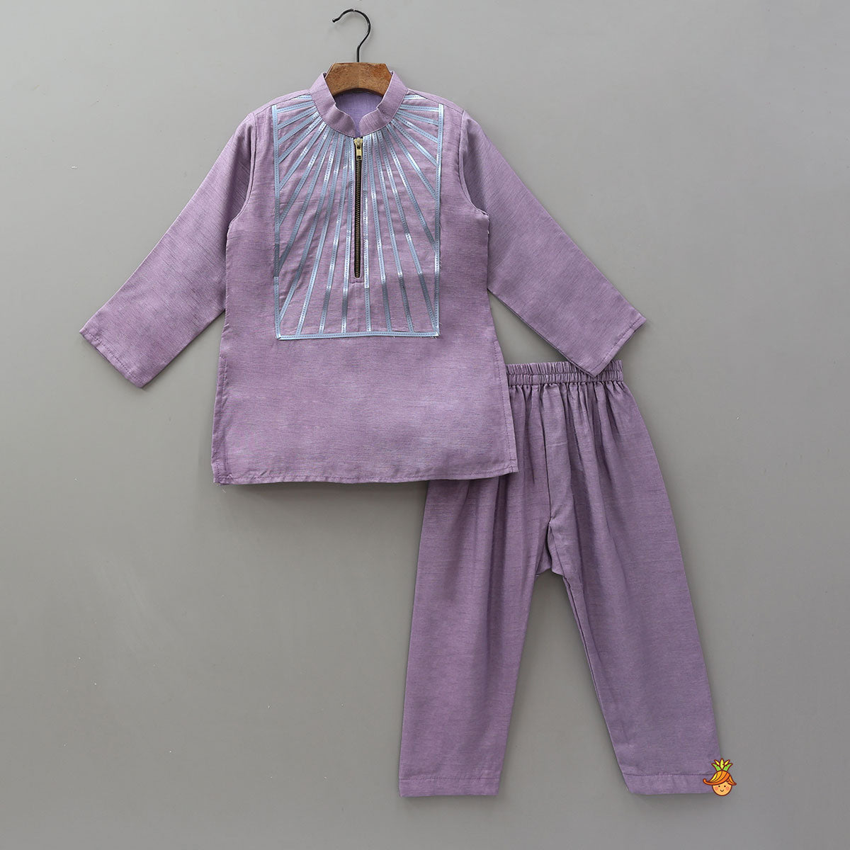 Holographic Lace-Work Kurta And Pyjama