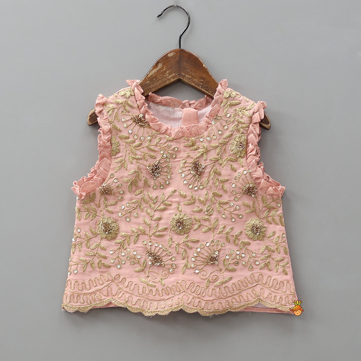 Shimmery Embroidered Ruffled Top With Lehenga