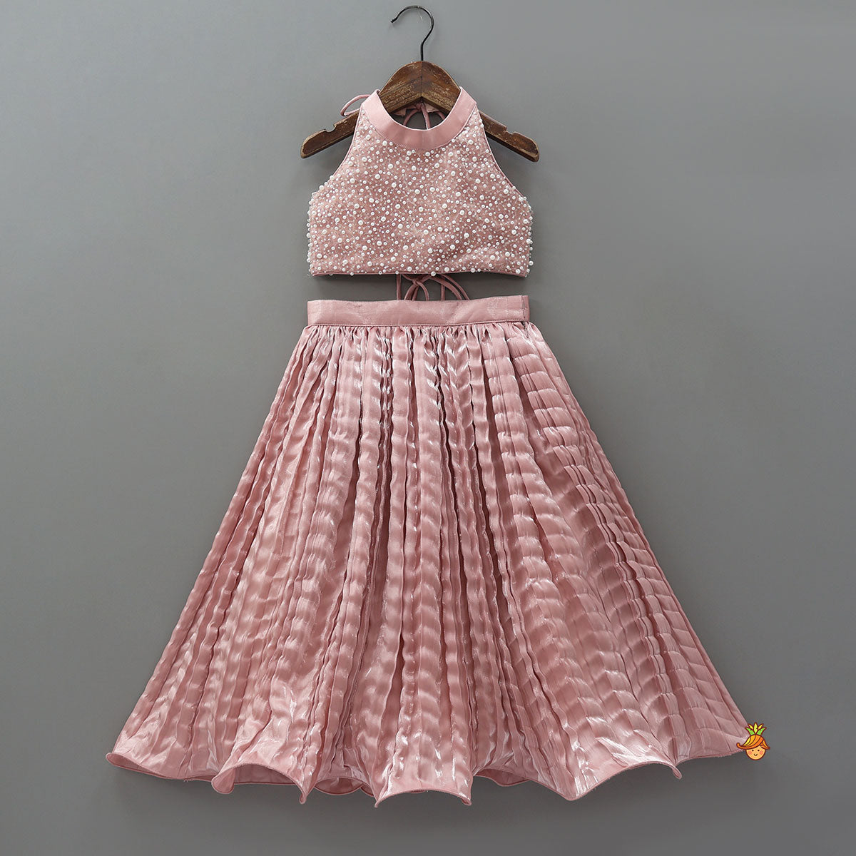 Gorgeous Criss-Cross Back Knot Top And Crushed Lehenga With Matching Hair Tie