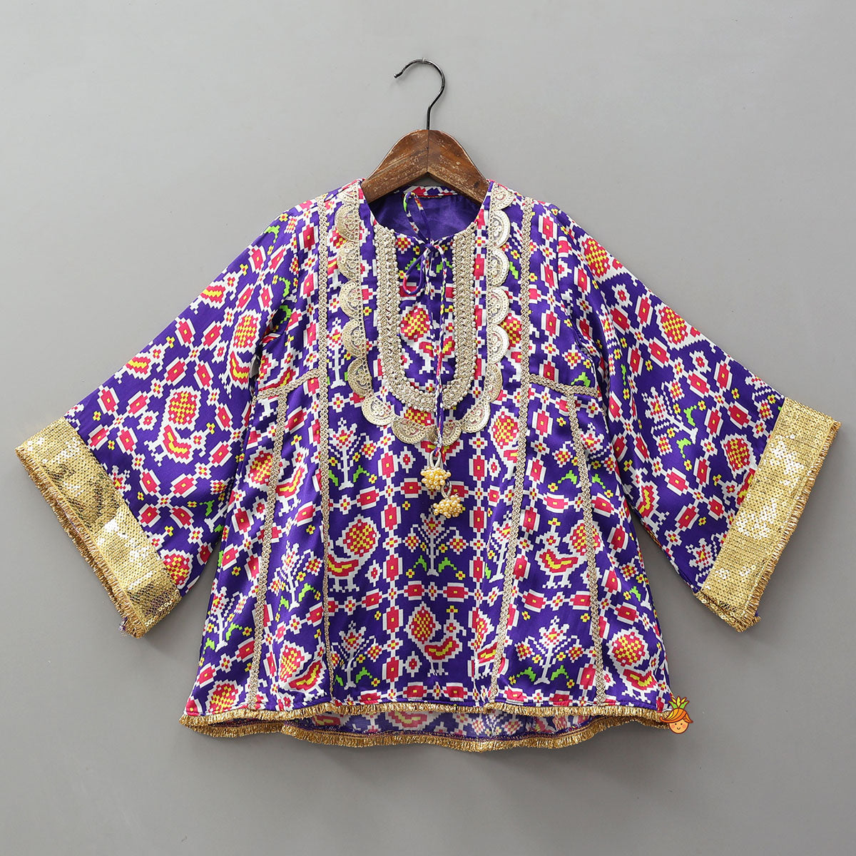 Front Knot Detail Patola Printed Kurti With Salwar And Contrasting Dupatta