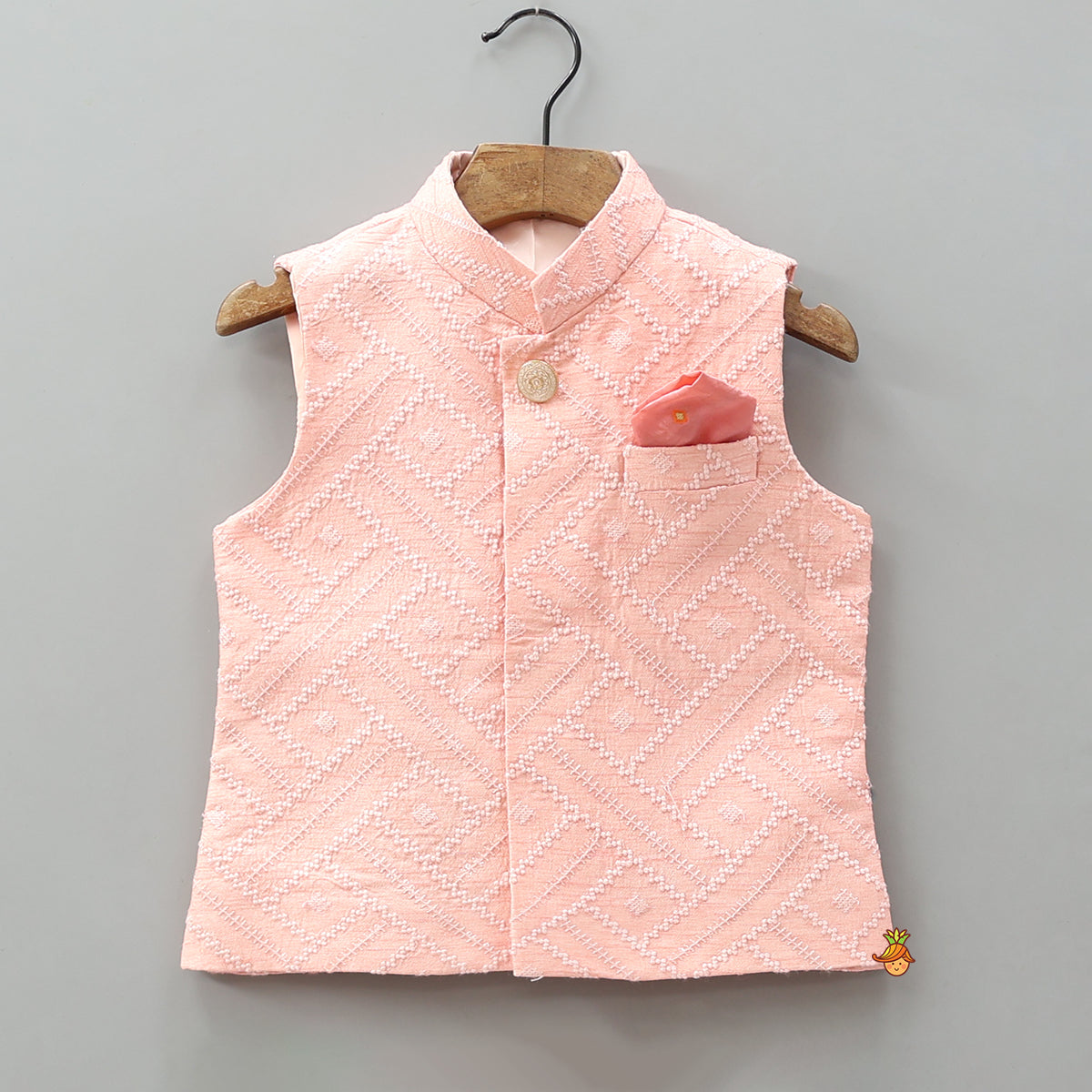 Elegant Kurta With Thread-Work Jacket And Pyjama